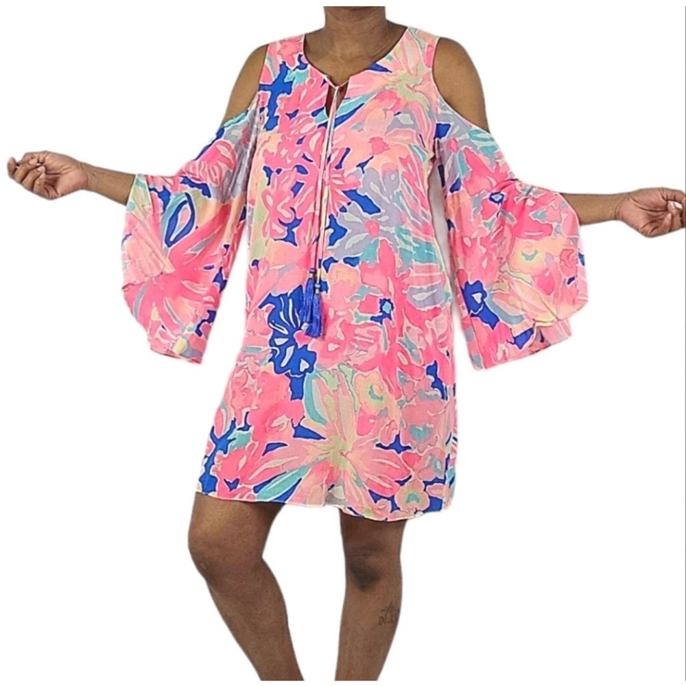 Lilly Pulitzer Dress Womens XXS Benicia Hermosa Slit Shoulder/Sleeve Floral Midi